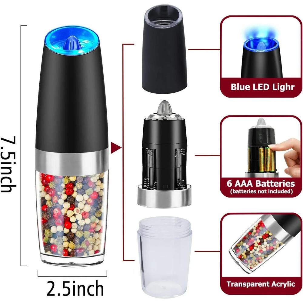 🔥2 Pack Gravity Electric Salt and Pepper Grinder Mill Shaker Adjustable Auto🔥 - Picture 4 of 5